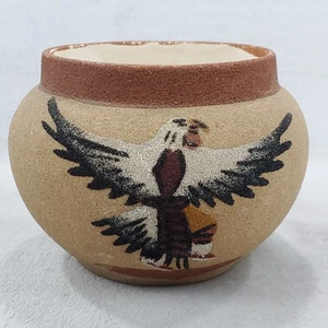 Südwestliche indianische Navajo Kunstkeramik braun bemalte Vase 4" hoch 5,5" Durchmesser - Bild 1 von 7