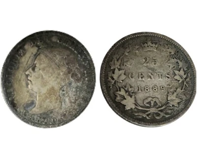 1889 Canadian 25-Cent Sterling Silver Coin, Queen Victoria, Canada 25C, Key Date - Image 1 of 4
