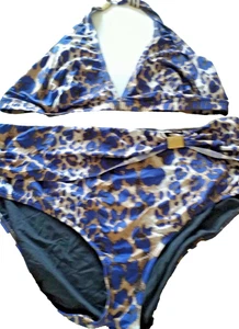 Sea by Melissa Odabash HN021 UK 30 Blue Mix Animal Print Halterneck Bikini - Picture 1 of 5