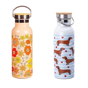 Edelstahl Wasserflasche Sass & Belle Dackel 70´s Floral 500ml Trinkflasche - Picture 1 of 6