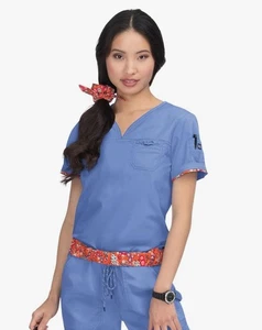 Koi Scrub Top Damen Georgia Stretch Taschen V-Ausschnitt Kurzarm Blau Größe 3X - Bild 1 von 8