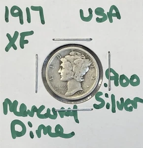 1917 Mercury Dime - .900 Silver US Coin - XF NICE Details HTF - SEMI BANDS - Picture 1 of 9