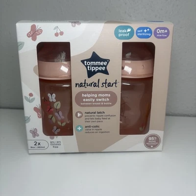 Tommee Tippee Biberones Anticólicos Inicio Natural 9oz Rosa Paquete de 2 Foto 1 de 4