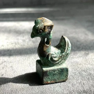 Old Chinese Bronze Phoenix Bird-Shaped Seal Antique Green Patina & Age Marks 4cm - Picture 1 of 6