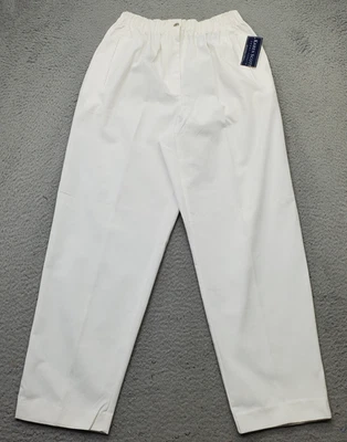 Karen Scott Pants Womens 8 White Pleated Classic Fit Straight Leg Elastic Waist - Image 1 of 4