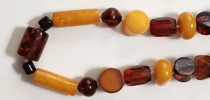 Artisan Made Resin Bead Necklace Butterscotch Brown Swirl Boho Retro Beauty - Picture 1 of 7