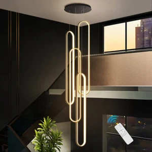 Black Pendant Light Stair Chandelier Lighting LED Hotel Lamp Shop Ceiling Lights - Picture 1 of 7