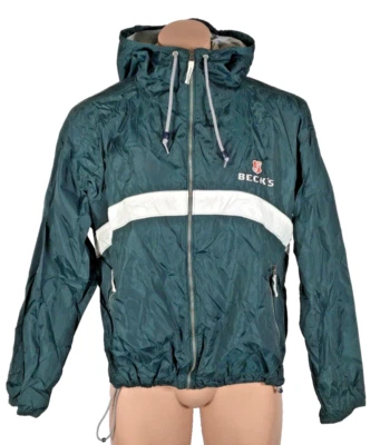 Becks Beer green/white mesh lined windbreaker full zip hooded jacket. Men's S - Image 1 of 4