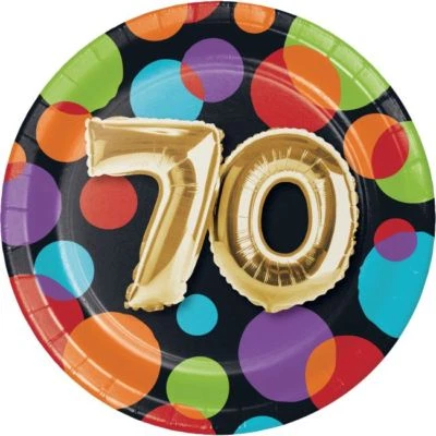 CREATIVE CONVERTING Gold Balloon 70th Birthday 7 Inch Paper Plates Paper 8 Pack 70th Tableware