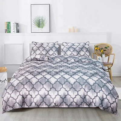 Conjunto de edredom 3 peças com travesseiro macio confortável estampado conjunto de capas de edredom listrado - Imagem 1 de 4