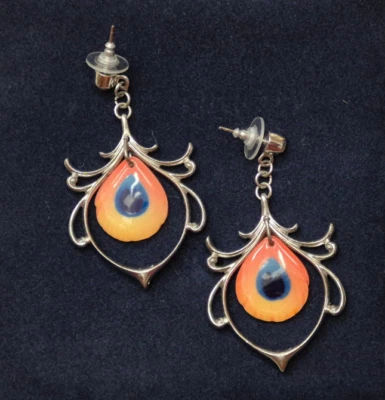 Франц фарфора гордый павлин серьги, родия покрытием, в оригинальной коробке - красивый - Изображение 1 из 4