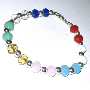 Bracelet With 925 Pure Silver Balls And Rainbow Multicolor Beads - Picture 1 of 2