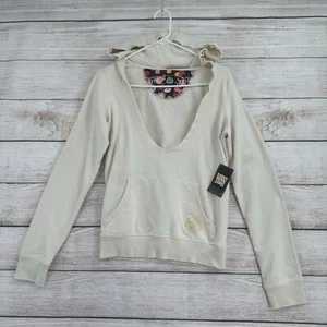 Lucky Brand Scoop Neck Rough Seam Asian Hoodie Sweatshirt Women's S Cream NEW - Picture 1 of 16