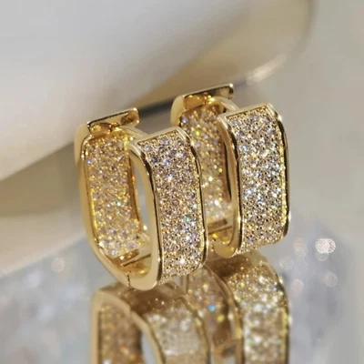 Gold Plated Hoop Earrings With Cubic Zirconia Unisex Hip Hop Jewelry For Women - Image 1 of 4