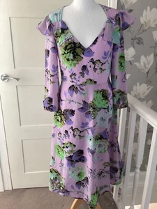 ASOS Purple Floral V Neck Wrap Skirt Open Back Midi Dress Size 10 - Picture 1 of 2