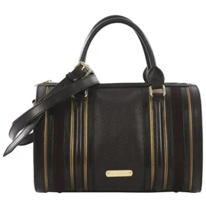 Vintage Burberry Bowling Bag Alchester Black Chocolate Eggplant And Gold - Picture 1 of 5