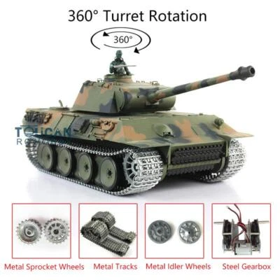 Henglong 7.0 1/16 3819 Panther V RTR BB IR RC Tank Metal Idlers Sprockets 360° - Image 1 of 4