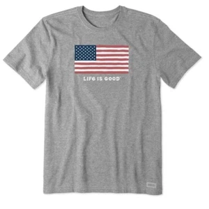 LIFE IS GOOD Kurzarm Crusher T-Shirt USA Flagge grau Herren Large patriotisch - Bild 1 von 7