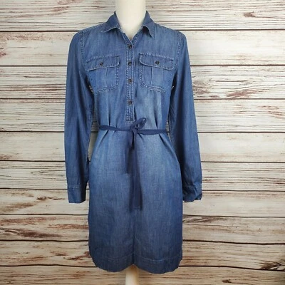 Tommy Hilfiger Mujer Pequeño Azul Denim Manga Larga Pestaña Enrollable Camisa Vestido #34 Foto 1 de 4