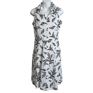 T Tahari Fit Flare White Black Leaves Sleeves Dress Size 4 - Picture 1 of 8