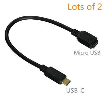 2pcs USB-C 3.1 Type C Male to Micro USB Female Converter Cable Adapter Connector - Image 1 of 4