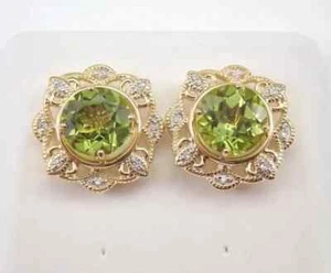 2Ct Round Cut Lab Created Peridot Halo Jacket Set Earring 14K Yellow Gold Plated - Picture 1 of 6