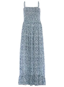 ZWILLINGSHERZ ♥♥  Maxikleid Träger Kleid Sommerkleid Print 100% Viskose blau NEU - Bild 1 von 1