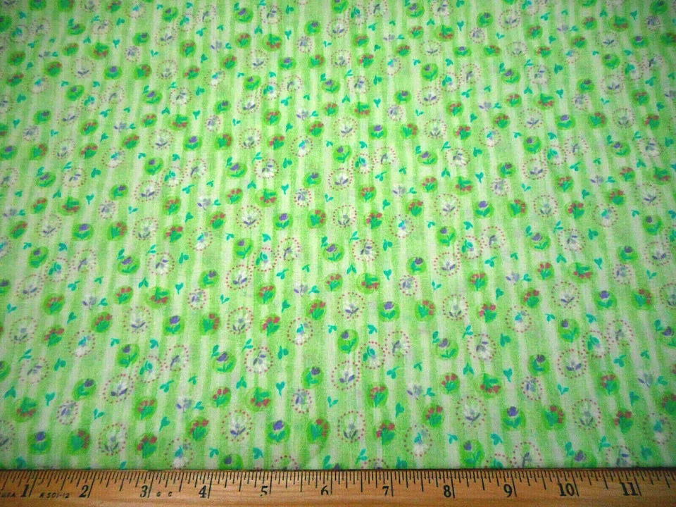 Tecido Floral 1 5/8 Jardas VENDA Pequeno Roxo Rosa Branco Floral Verde Algodão Antigo #PC - Imagem 1 de 1
