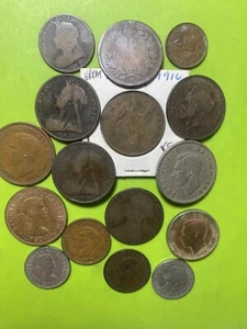LOT Assorted Great Britain Coins 1866-1962 1/2 Penny/1 Penny/Farth/Shilling LQQK - Foto 1 di 24