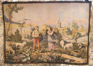 Antique French Tapestry Marked "France" 27" x 20" (68.6 x 50.8cm) Thick as Denim - Picture 1 of 17