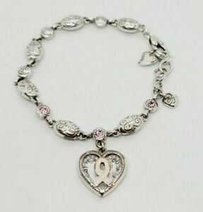 Brighton Power of Pink Legacy Breast Cancer Ribbon Bracelet Silver tone 9" 