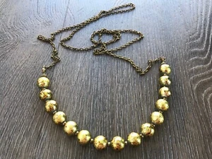 Long Bronze Chain Necklace with Gold Metallic Round White Glass Beads Handmade - Picture 1 of 4