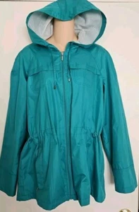 Fleet Street Aqua Raincoat Windbreaker Hooded Lined Outerwear sz L. Excellent - Picture 1 of 12