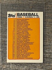 1986 TOPPS MAJOR LEAGUE LEADERS MINI checklist RIPKEN SCHMIDT GWYNN RYAN 1-66