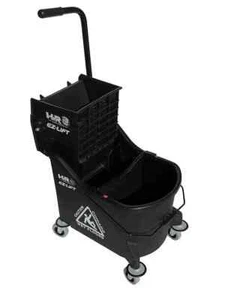 Commercial 26 Qt Mop Bucket Black Dual Chamber Metal Casters Wringer Separator - Picture 1 of 6
