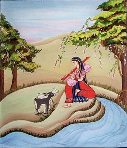 Asiatisches Musikinstrument Gemälde signiert Figuren & Portraits Aquarell  - Bild 1 von 4