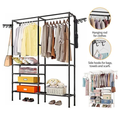 Kleiderständer Garderobenständer Kleiderstange Mit Ablagen Metall Weiß/Schwarz - Bild 1 von 4