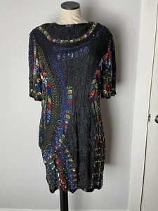 Vestido Vintage Lentejuelas Cuentas Mediano Tonos Joya Silk Cóctel - Imagen 1 de 15