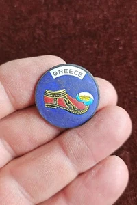 SMALL VINTAGE HAND MADE ENAMEL BADGE # GREECE - Picture 1 of 5