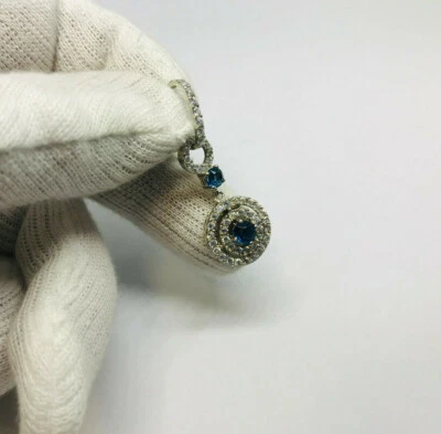 1 ciondolo pendente contorno 2 giri con zirconi bianchi e blu Argento 925  - Immagine 1 di 4