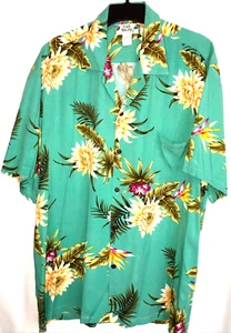 Two Palms Mens VINTAGE Sea Green Floral Made in Hawaii Hawaiian shirt Size XL - Picture 1 of 10