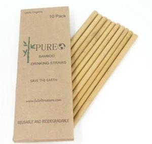 10 pack of Bamboo Reusable 8" Drinking Straws with Cleaning Brush - Picture 1 of 6