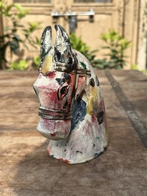 Figura Cabeza de Caballo Antigua Madera Tallada a Mano Original De Colección Foto 1 de 4