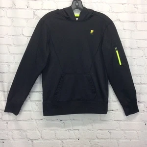Fila Hoodie Boys Size L (14/16) Black Lime Green Long Sleeve Pullover Pockets - Picture 1 of 9
