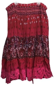 Denim 24/7 30W red paisley print pleated elastic waist pull on skirt - Picture 1 of 7