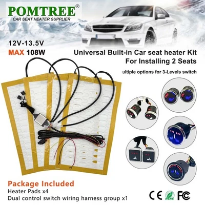 Universal 12V Car Seat Heater Kit Heating Pad 3-Level Control Switch Fit 2 Seats - Изображение 1 из 4