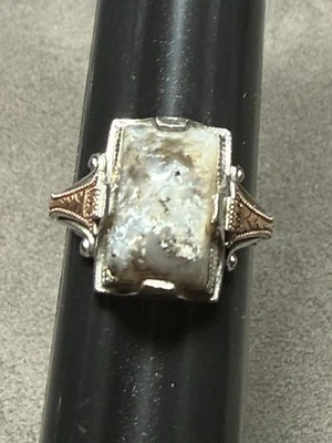 OSBEE 925 Sterling Silver Moss Agate Ring SIZE 5 Gold Filled Gf Deco Nouveau - Image 1 of 4