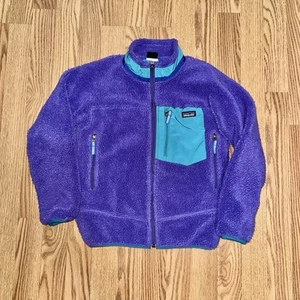 Patagonia Retro X Sherpa Fleece Jacket Girls Medium Size 10 Purple Blue - Picture 1 of 7