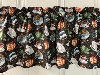 Tazas de café marrón ventana cenefa cortina panel cocina sala decoración hogar Foto 1 de 4