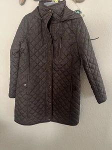 Lauren Ralph Lauren Petite Hooded Quilted Faux-leather Trim Size L - Picture 1 of 5